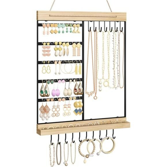 Wall Mounted Jewelry Organizer Earring Necklace Bracelet Ring Holder Rack - Picture 1 of 7